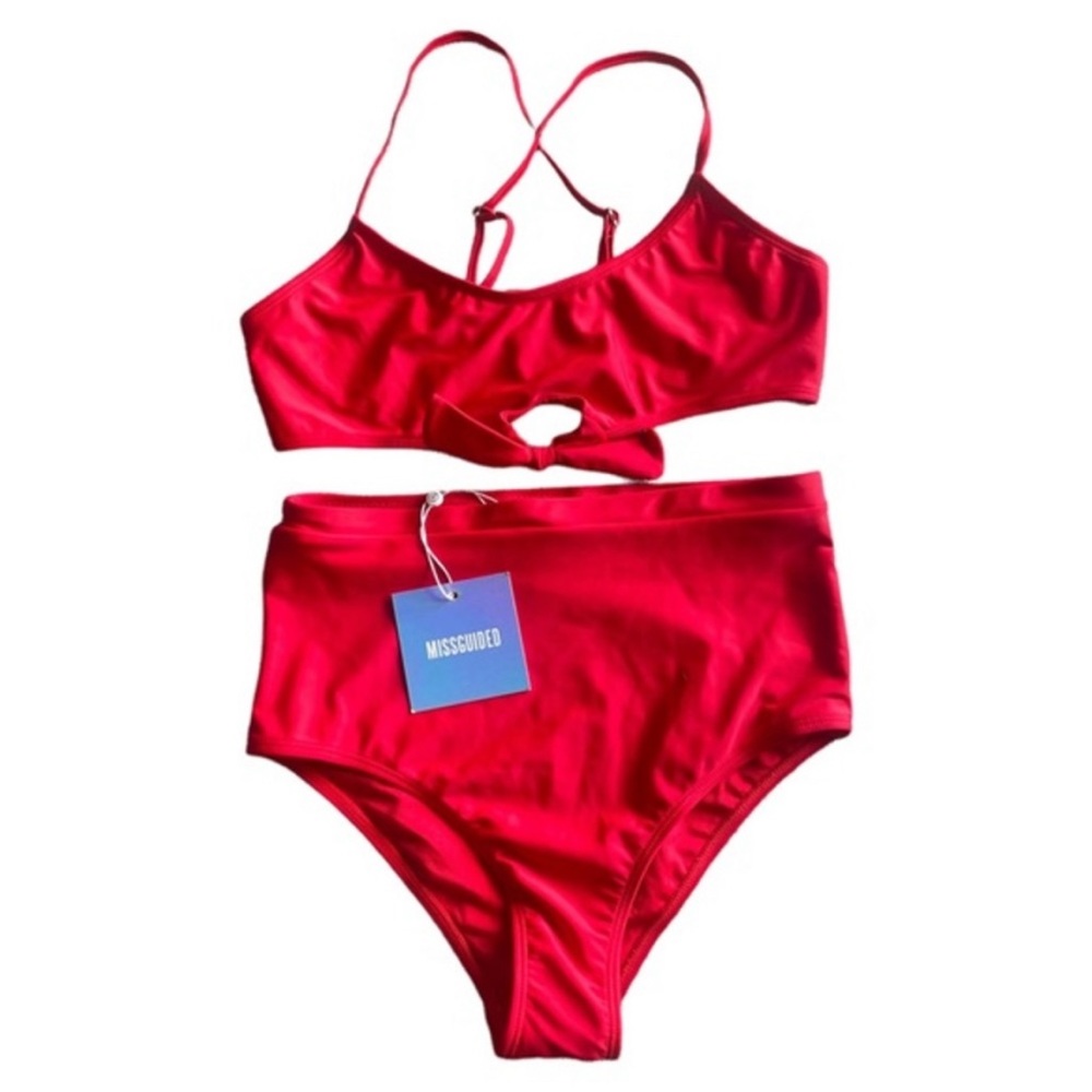 NWT Missguided Front Knot Tie High Waist Red Bikini Set